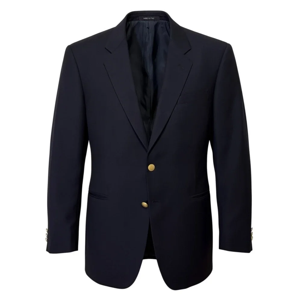 Vintage Italian Luxury Armani Collezioni Navy 100% Wool Blazer 44R Gold Buttons